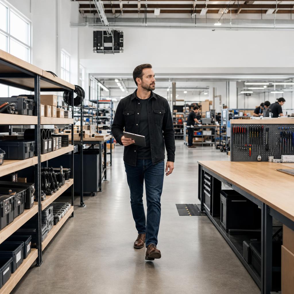 An operations lead walking through an organized workshop
